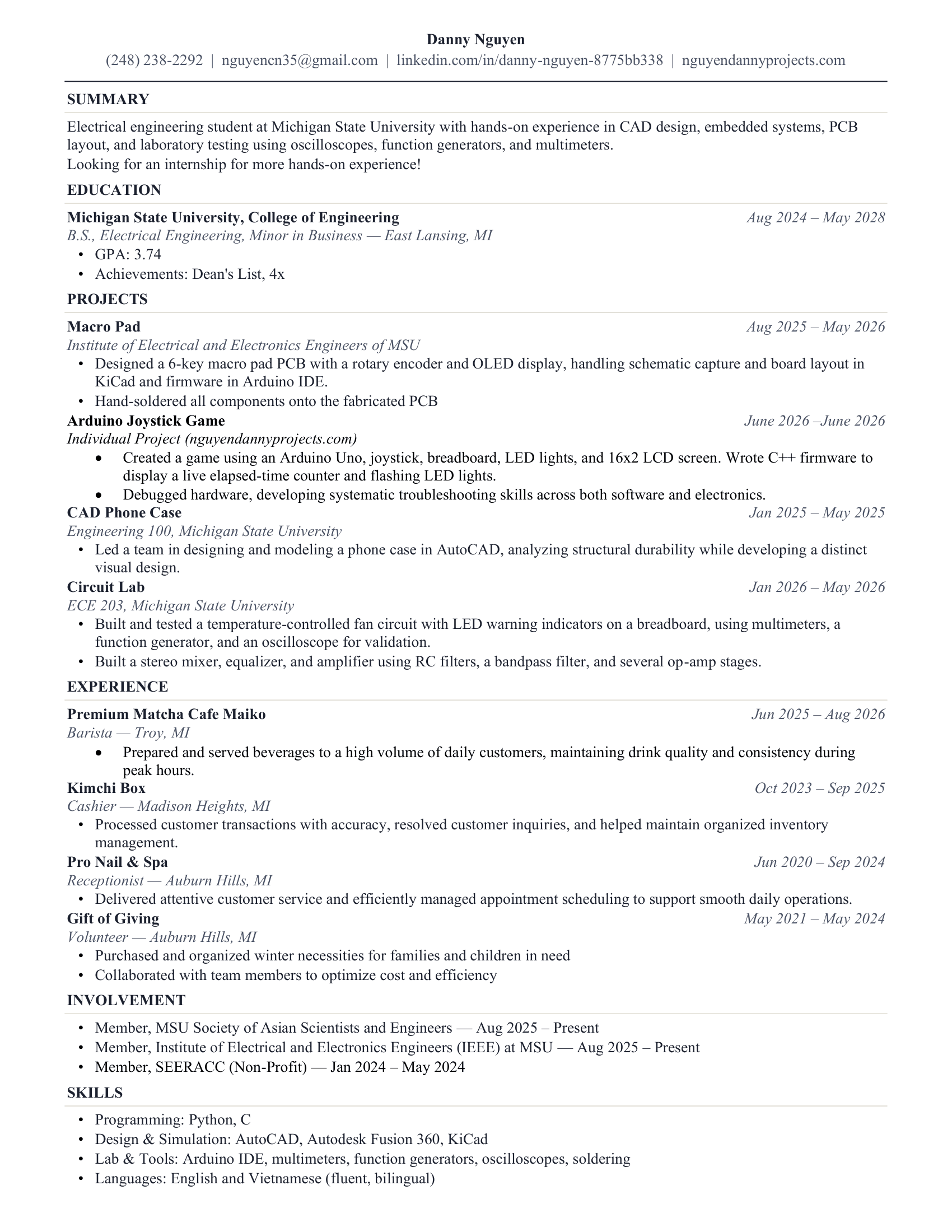 Danny Nguyen Resume